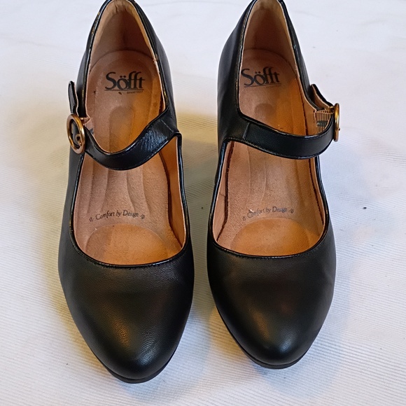 Sofft Black Leather Mary Jane Block Heel - Picture 2 of 8